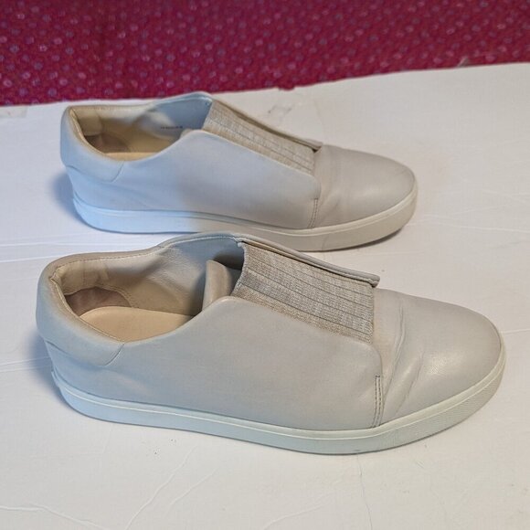 Vince Cantara Leather Sneaker Slip On Shoes Knit Upper Size 38 Ivory Cream Color - Picture 10 of 11